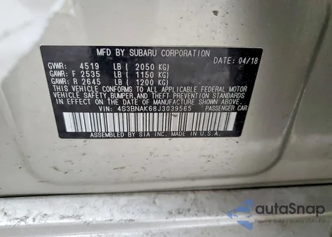 2018 Subaru Legacy 2.5I Limited z USA, uszkodzony, nr VIN 4S3BNAK68J3039565